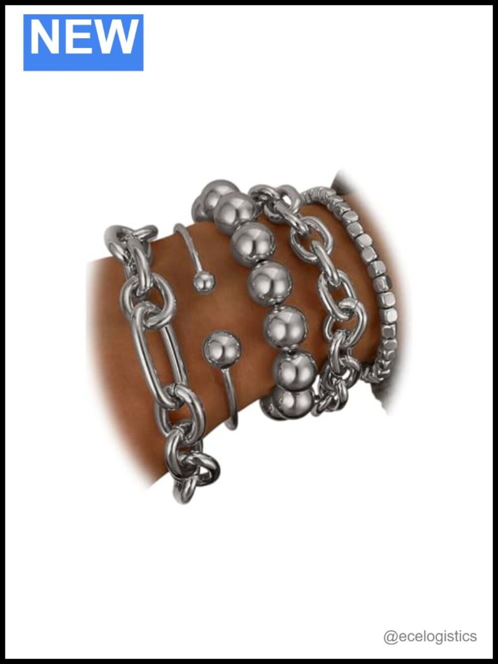5pc Bracelet Set Chunky Link Chain Stackable Women Jewelry